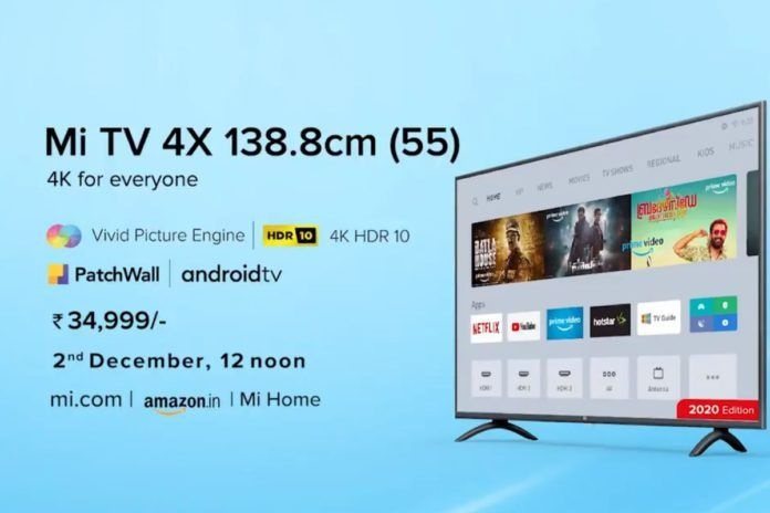小米4X 2020版在印度上市：55英寸，搭载4K HDR显示屏
