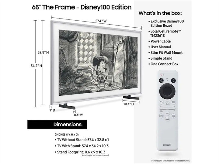三星庆祝迪士尼成立100周年，推出特别版The Frame电视