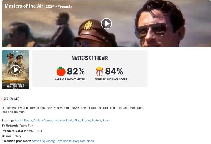 《空战群英》电视剧今日开播：烂番茄 82%，IMDB 8.4 分