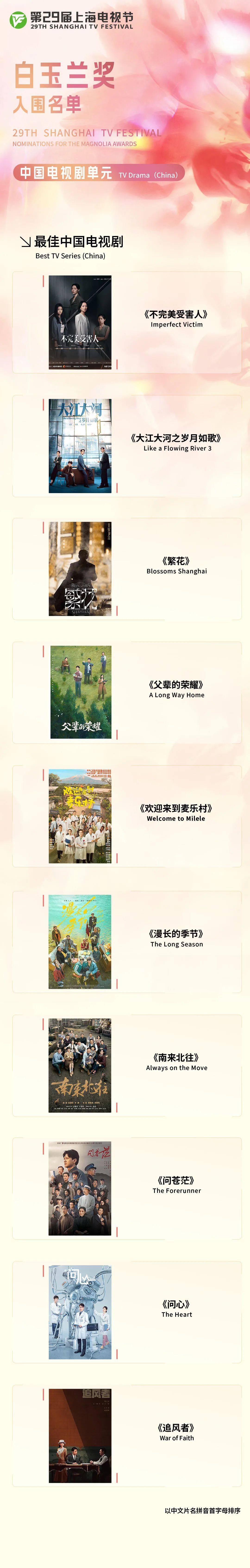 第29届上海电视节白玉兰奖入围名单