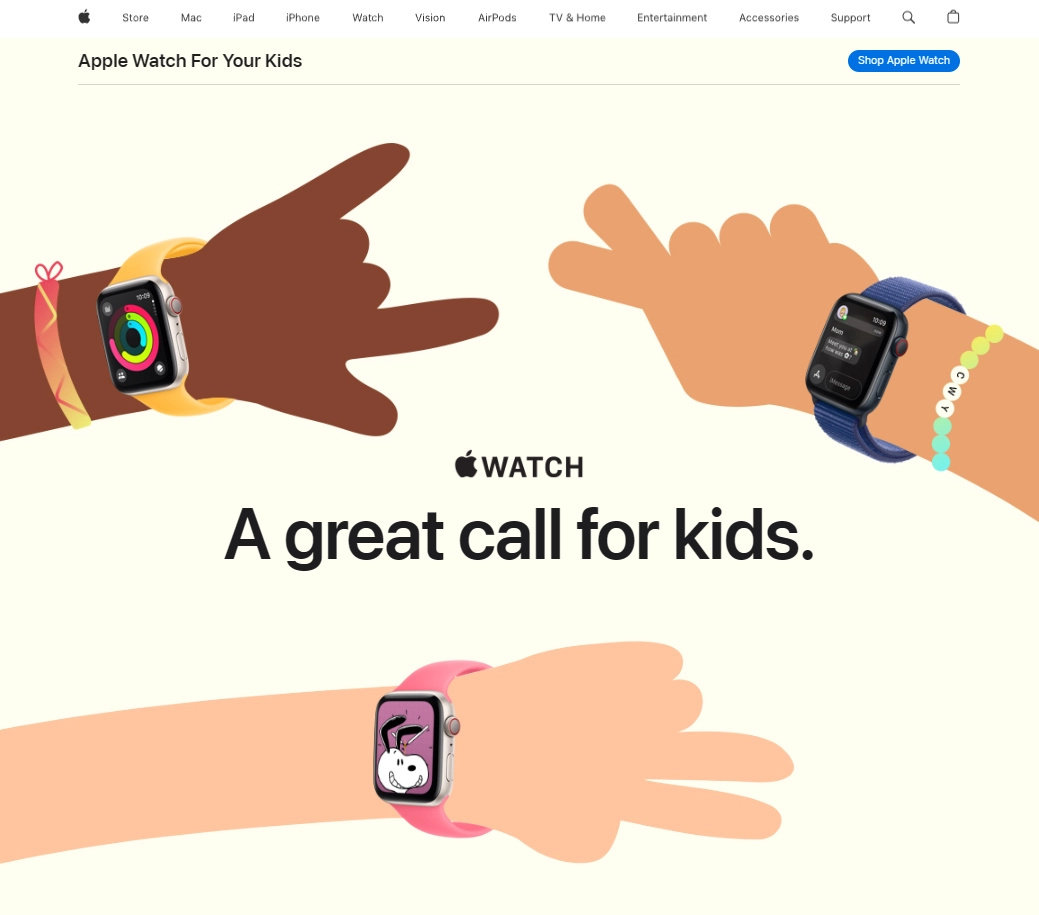 苹果海外官网上线了一个全新页面，列举了约 12 条理由，阐述 Apple Watch 如何完美适配儿童用户群体。