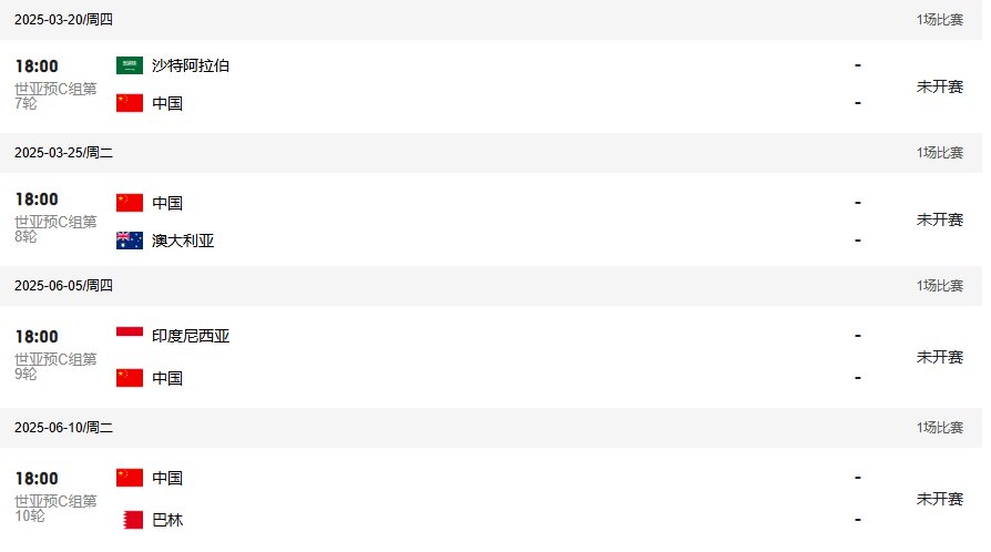国足18强比赛时间表2025