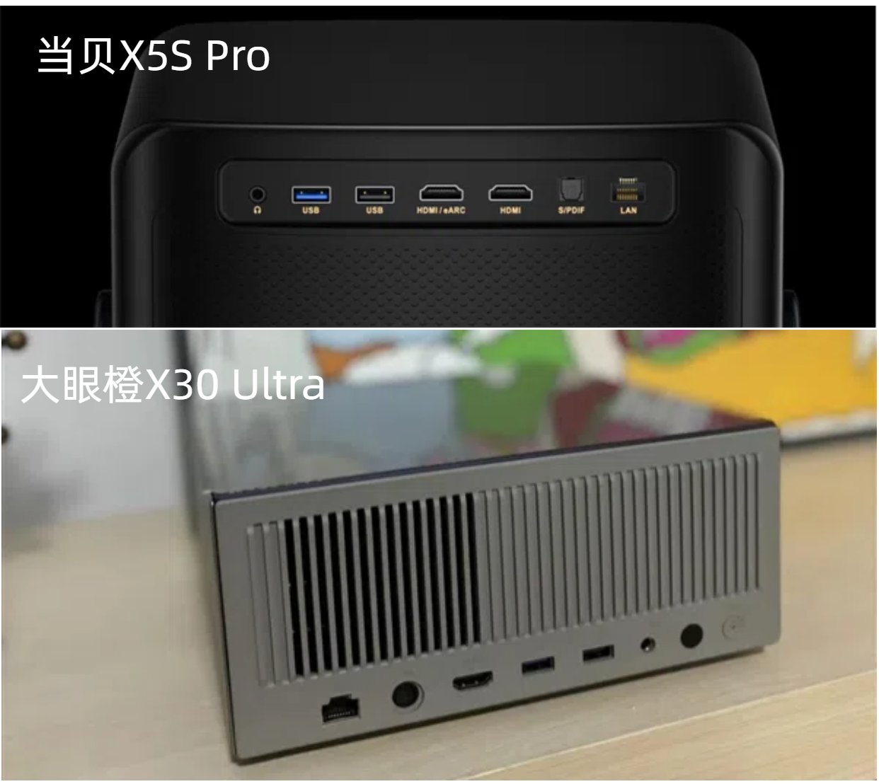 当贝X5S Pro和大眼橙X30 Ultra均拥有丰富的接口配置