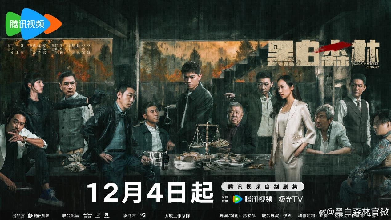 丁禹兮新剧《黑白森林》也于12月4日晚18：00在腾讯视频全网独播