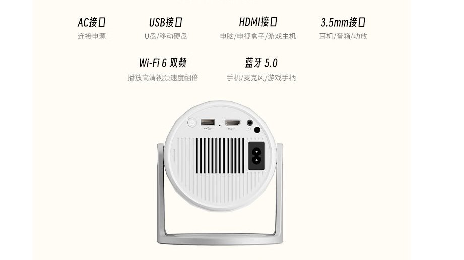 联想小新100M云台投影仪接口展示