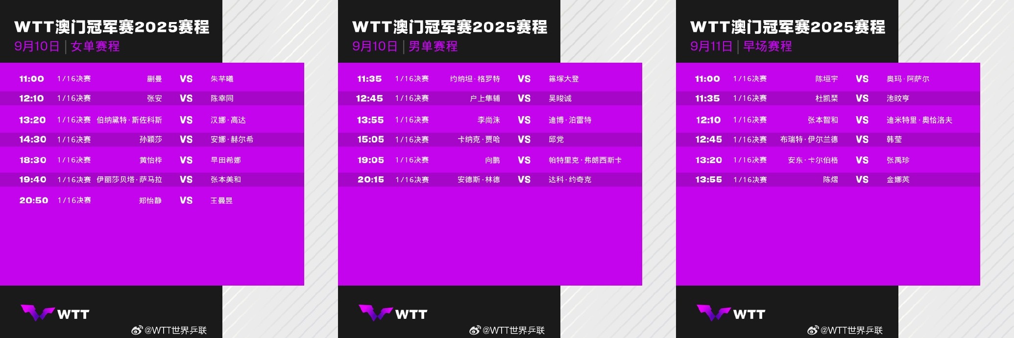 2025年WTT澳门冠军赛直播在哪看?男女签表+赛程时间+直播平台汇总