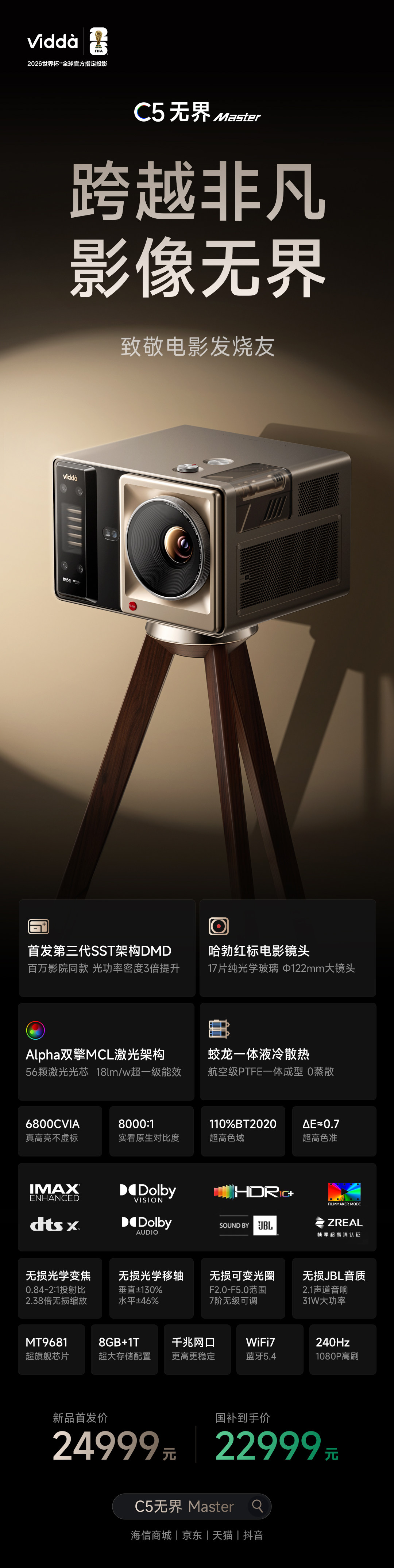 Vidda发布C5无界Master旗舰投影 首发价24999元 Vidda发布C5无界Master旗舰投影 首发价24999元