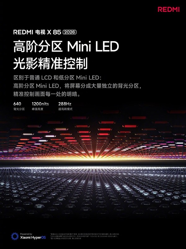 REDMI Mini LED电视来了:85英寸到手价不足4000元