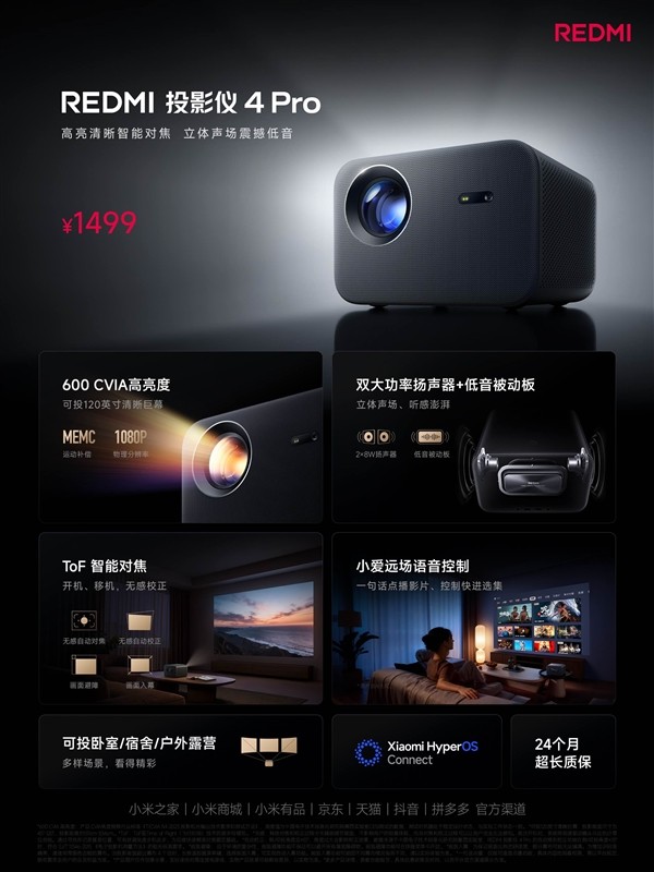 新品REDMI投影仪4 Pro发布:600CVIA亮度 1499元! 新品REDMI投影仪4 Pro发布:600CVIA亮度 1499元!