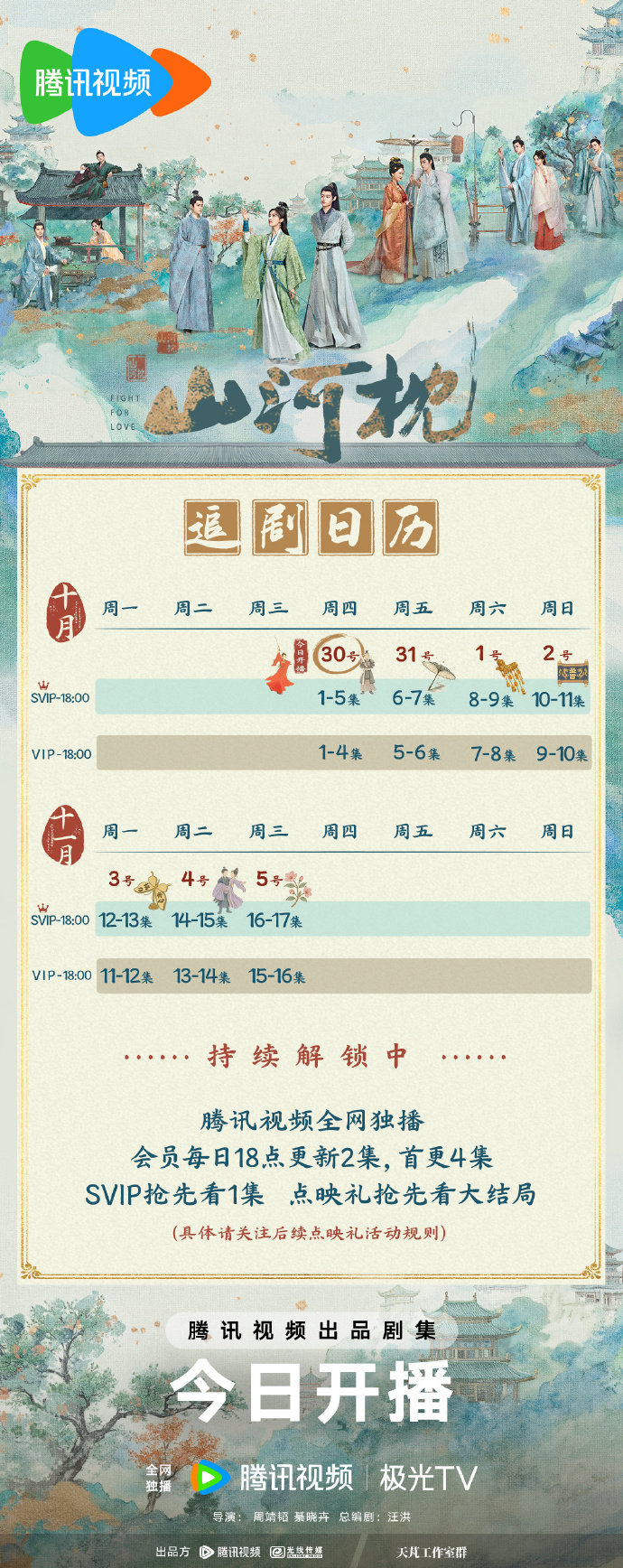 宋茜丁禹锡《山河枕》追剧日历更新:会员首更4集,腾讯视频独播 宋茜丁禹锡《山河枕》追剧日历更新:会员首更4集,腾讯视频独播