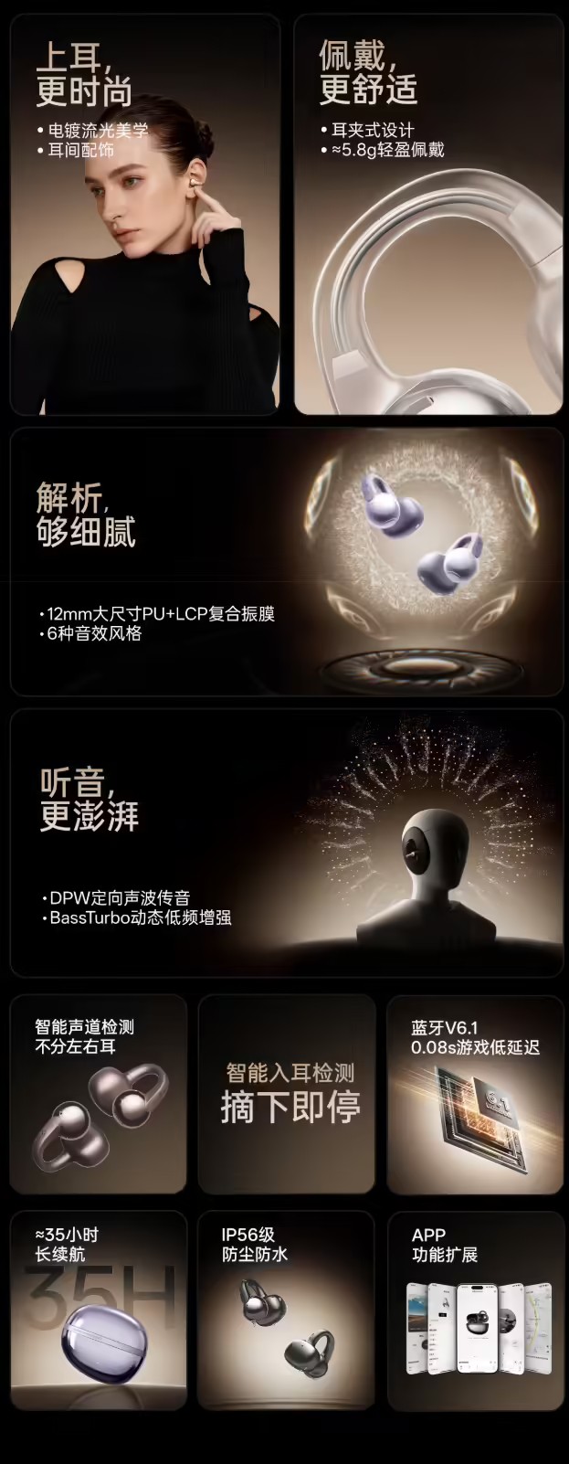 漫步者Auro Clip耳夹式蓝牙耳机开售 5.8g轻量化设计+35小时续航