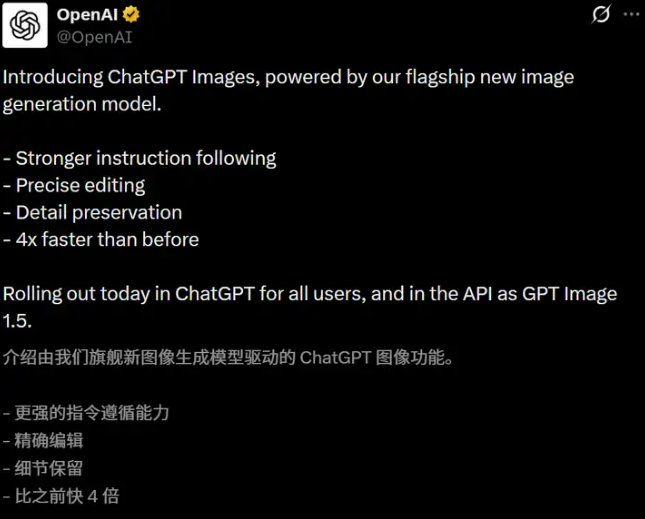 新一代图像生成模型GPT Image1.5(ChatGPT Images)正式上线 新一代图像生成模型GPT Image1.5(ChatGPT Images)正式上线
