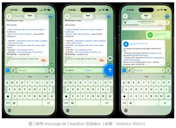 使用 imessage 向 Clawdbot 发送指令（来源：Federico Viticci）
