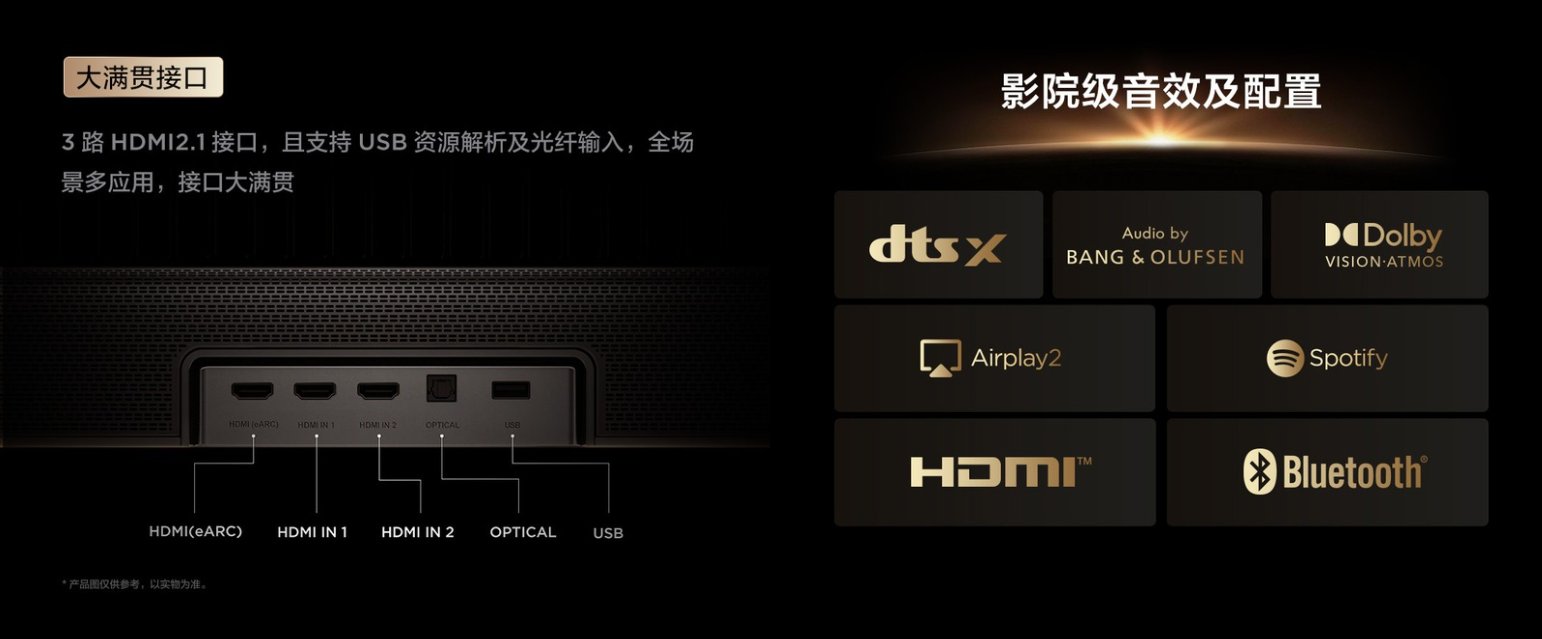 满血HDMI 2.1（支持eARC）、AirPlay 2、蓝牙5.2、WiFi 6